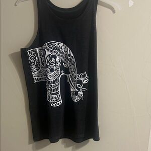 Black Tank Top with White Elephant Graphic